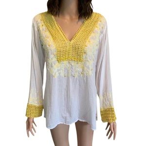 Sol White & Yellow Embroidered Blouse